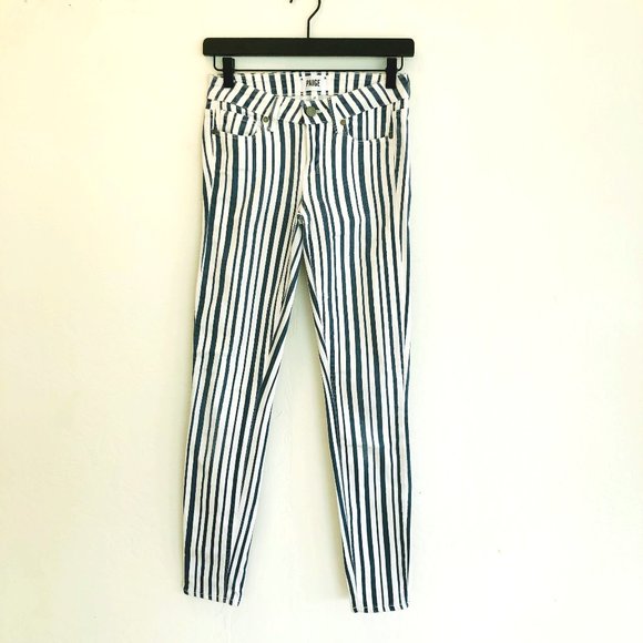 Paige Verdugo Blue and White Stripe Jeans - Picture 3 of 14
